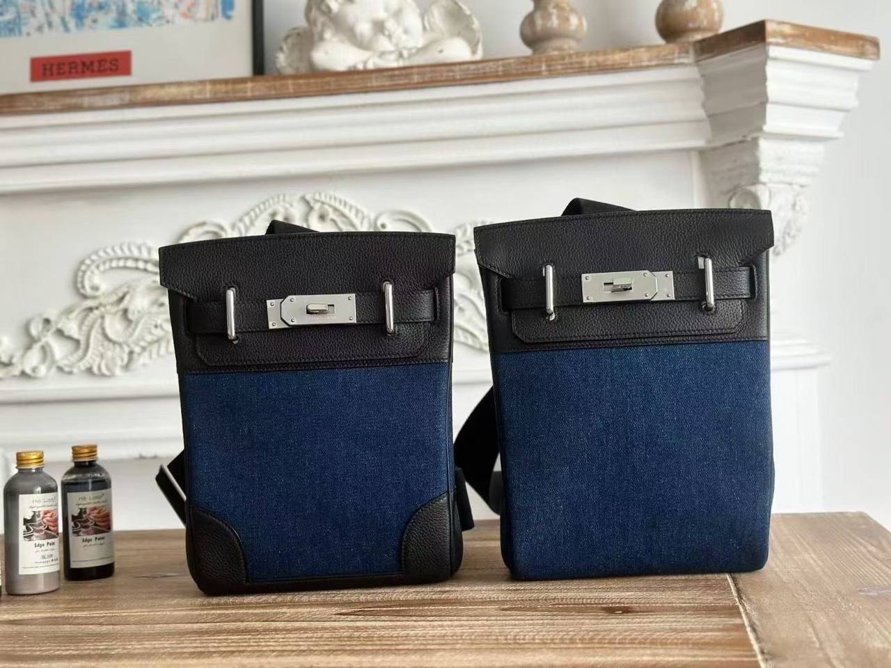Hermès Hac à Dos Denim & Cuir Noir
